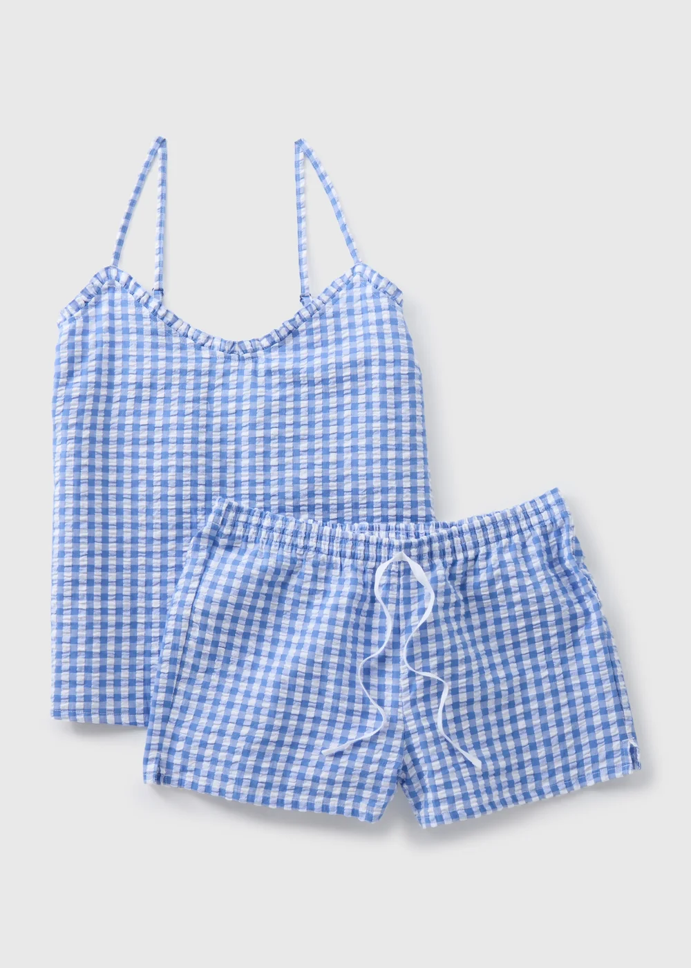 Blue Gingham Knit Textured Cami Pyjama Set - Size 8 Image 4