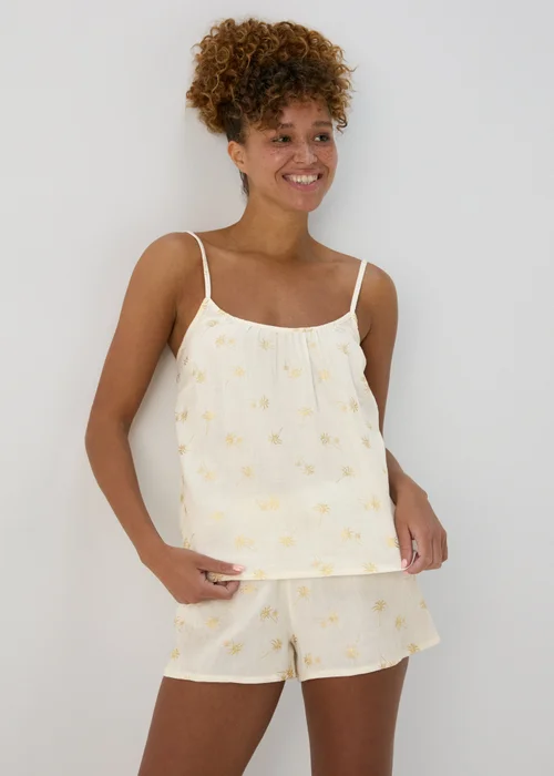 White Double Cloth Foil Print Cami Pyjama Set - Size 8 Image 1