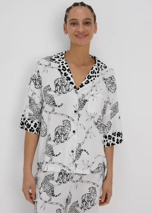 Cream Animal Print Viscose Pyjama Top - Size 8 Image 1