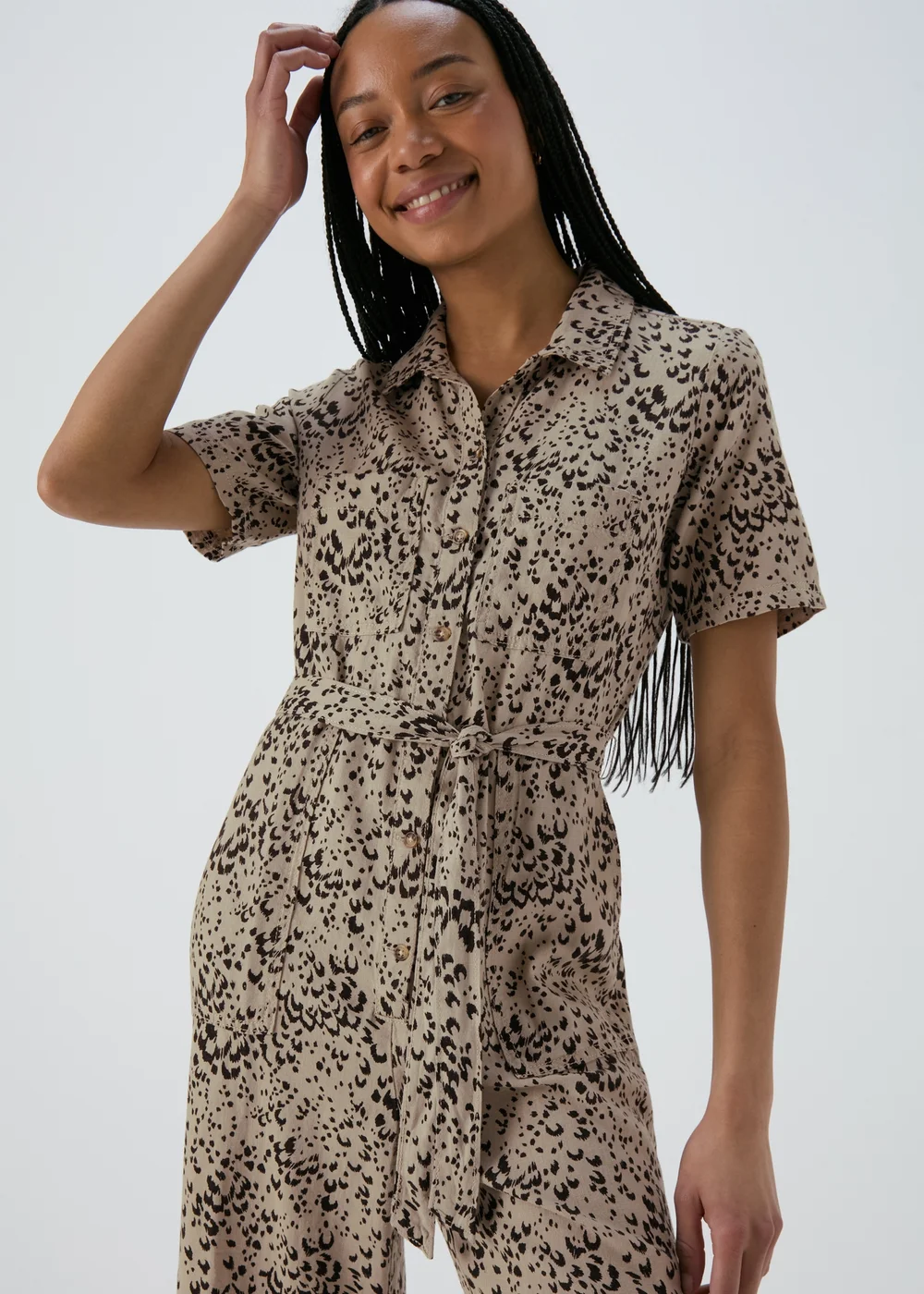Brown Animal Print Linen Jumpsuit - 8 Image 1