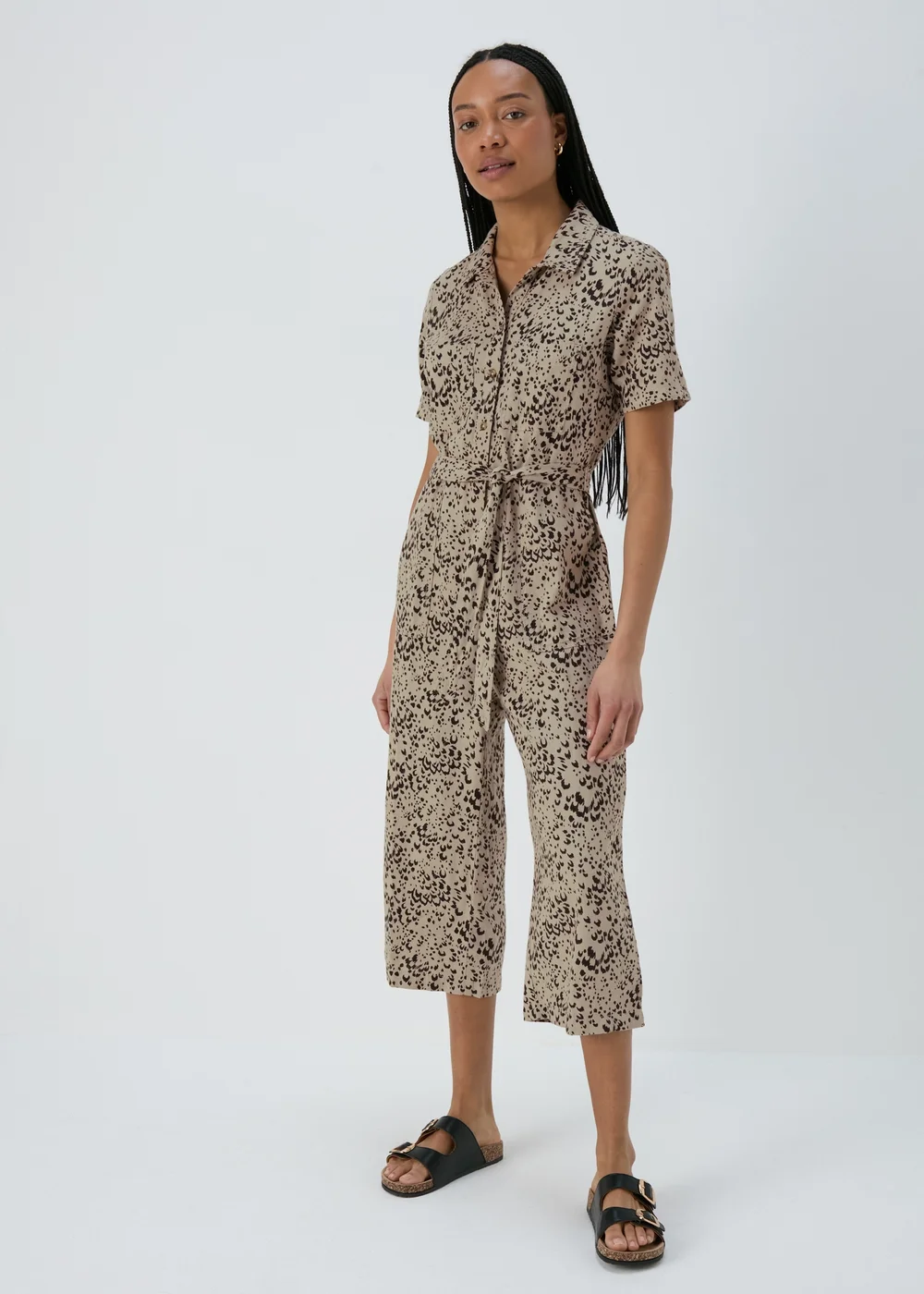 Brown Animal Print Linen Jumpsuit - 8 Image 3