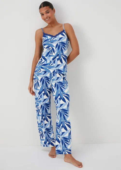 Blue Leaf Print Cami Pyjama Set - Extra small Image 1