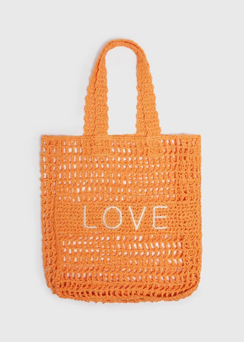 Orange Love Shopper Straw Bag - One Size Image 1
