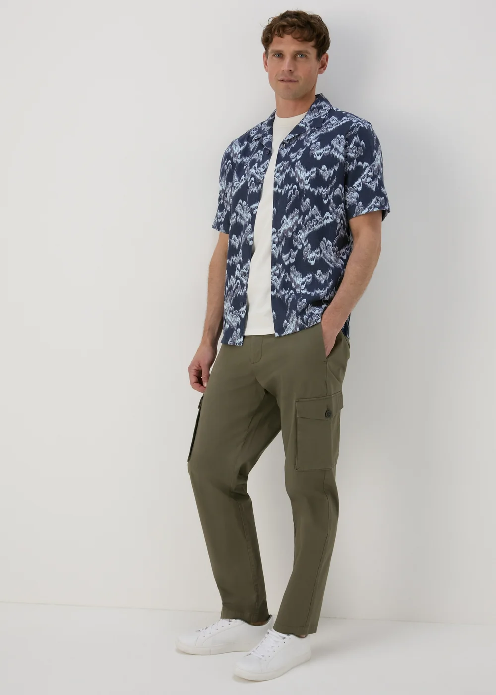 Navy Linen Viscose Shirt - Small Image 1