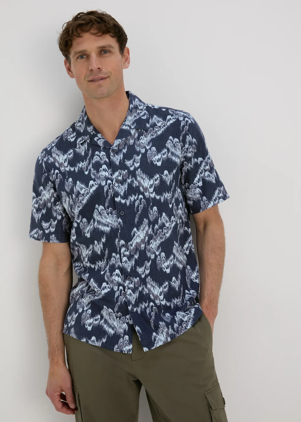 Navy Linen Viscose Shirt - Small Image 4