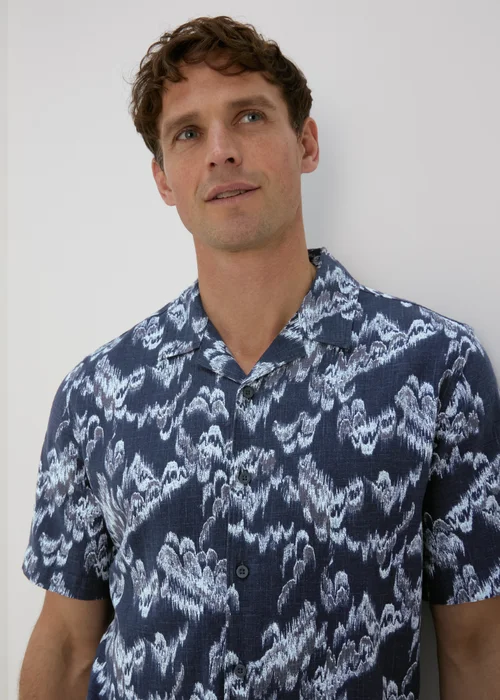 Navy Linen Viscose Shirt - Small Image 3
