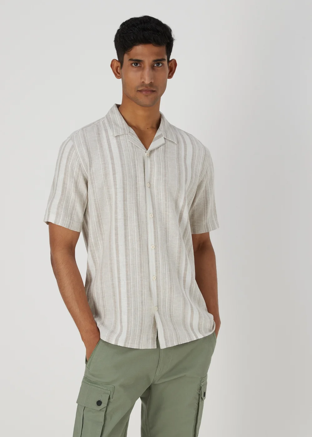 Stone Stripe Linen Shirt - Small Image 1