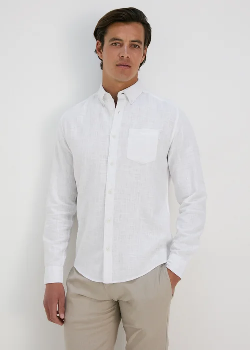 White Roll Up Sleeve Linen Viscose Shirt - S Image 1