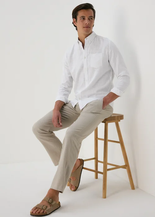 White Roll Up Sleeve Linen Viscose Shirt - S Image 4