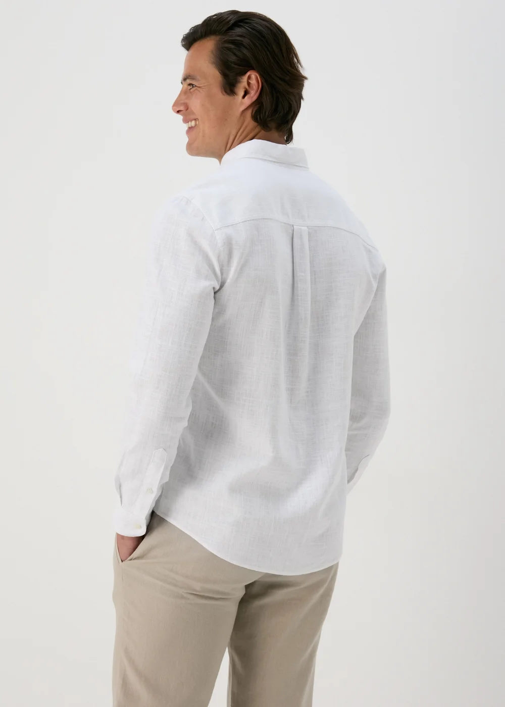 White Roll Up Sleeve Linen Viscose Shirt - S Image 2