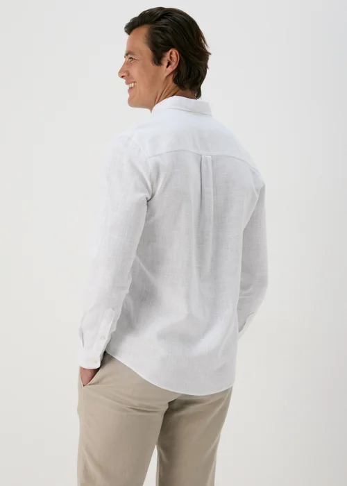 White Roll Up Sleeve Linen Viscose Shirt - S Image 2