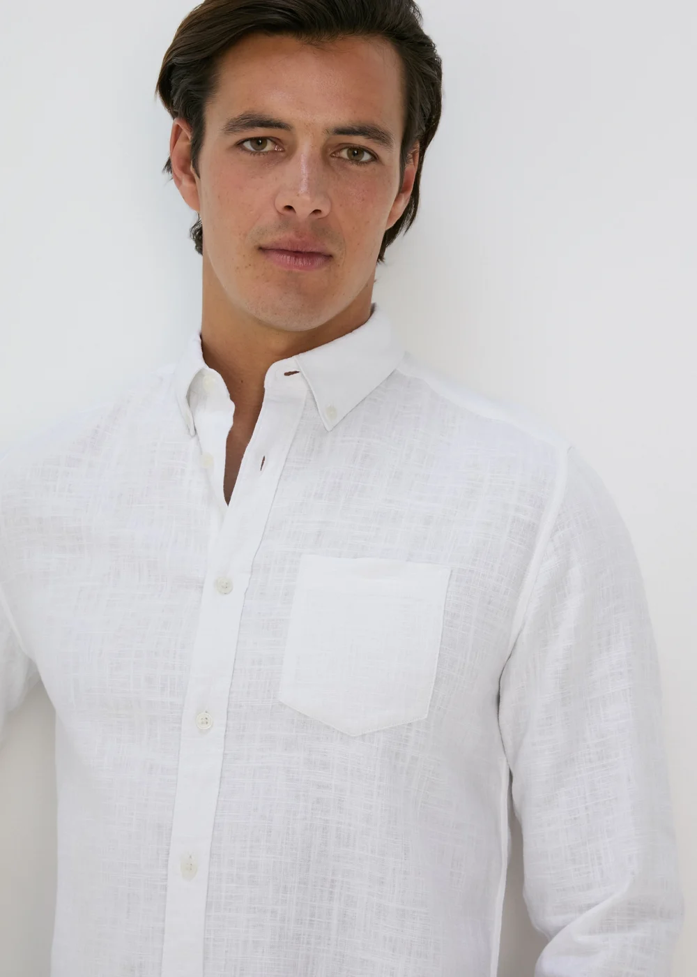 White Roll Up Sleeve Linen Viscose Shirt - S Image 3
