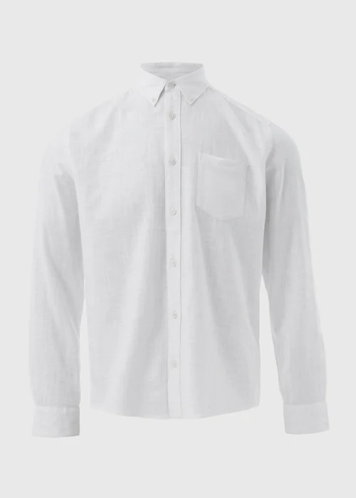White Roll Up Sleeve Linen Viscose Shirt - S Image 5