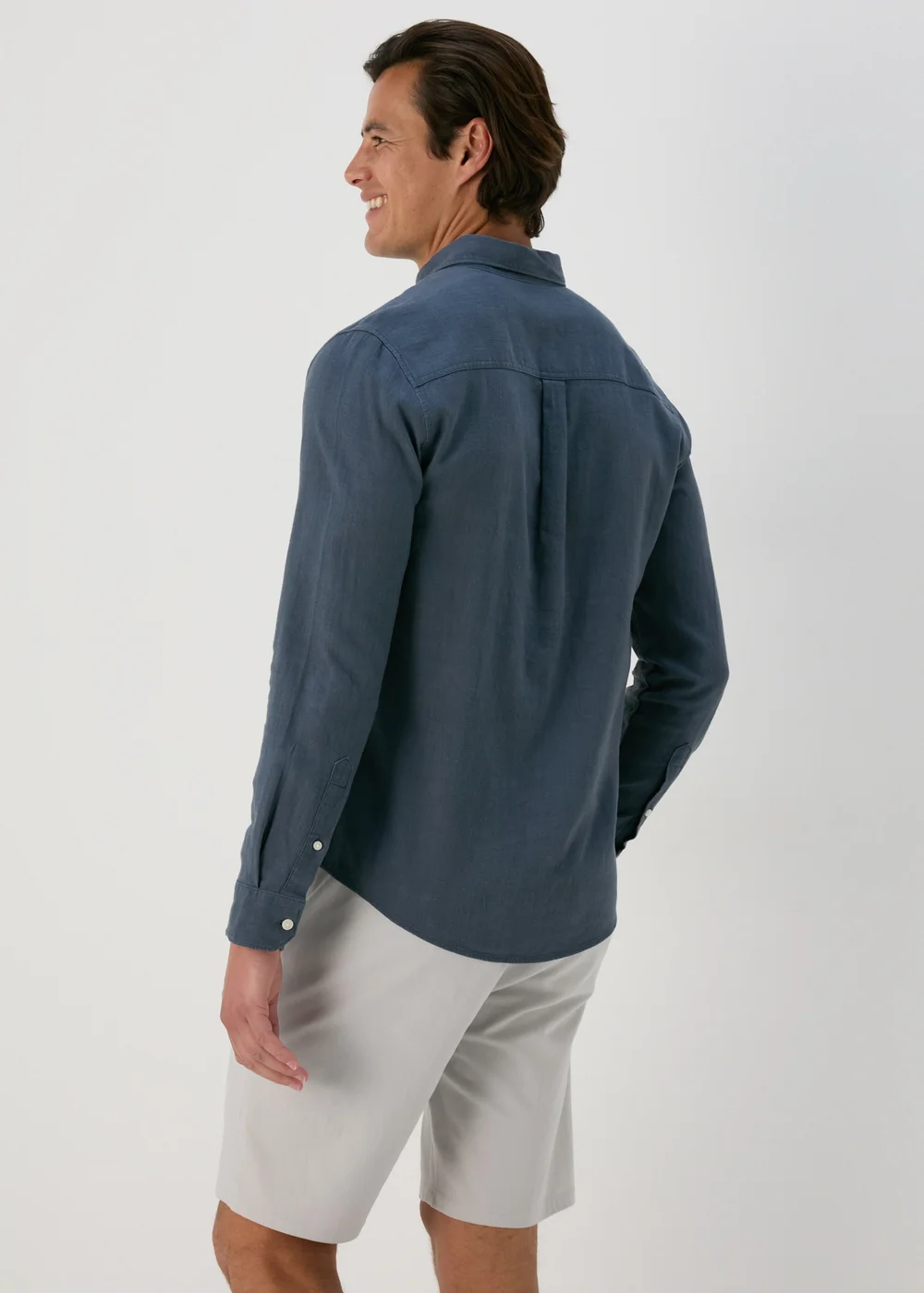 Navy Roll Sleeve Linen Viscose Shirt - S Image 2