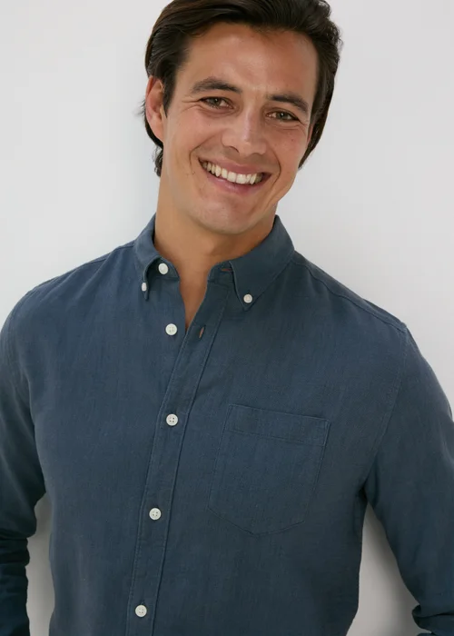 Navy Roll Sleeve Linen Viscose Shirt - S Image 3