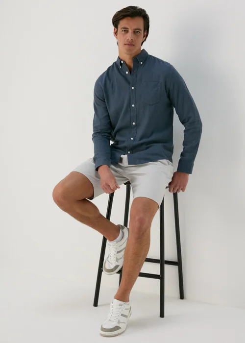Navy Roll Sleeve Linen Viscose Shirt - S Image 4