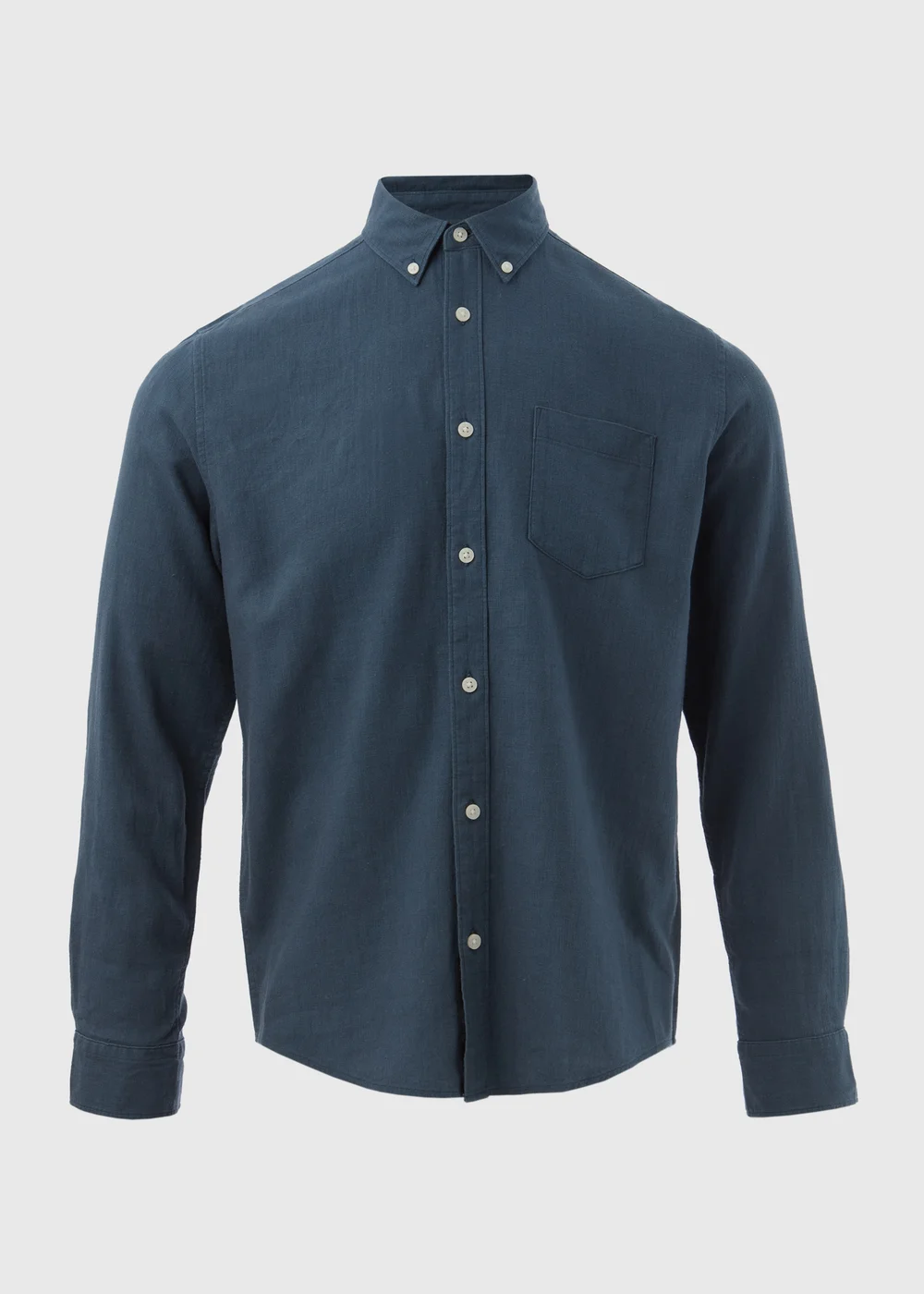 Navy Roll Sleeve Linen Viscose Shirt - S Image 5