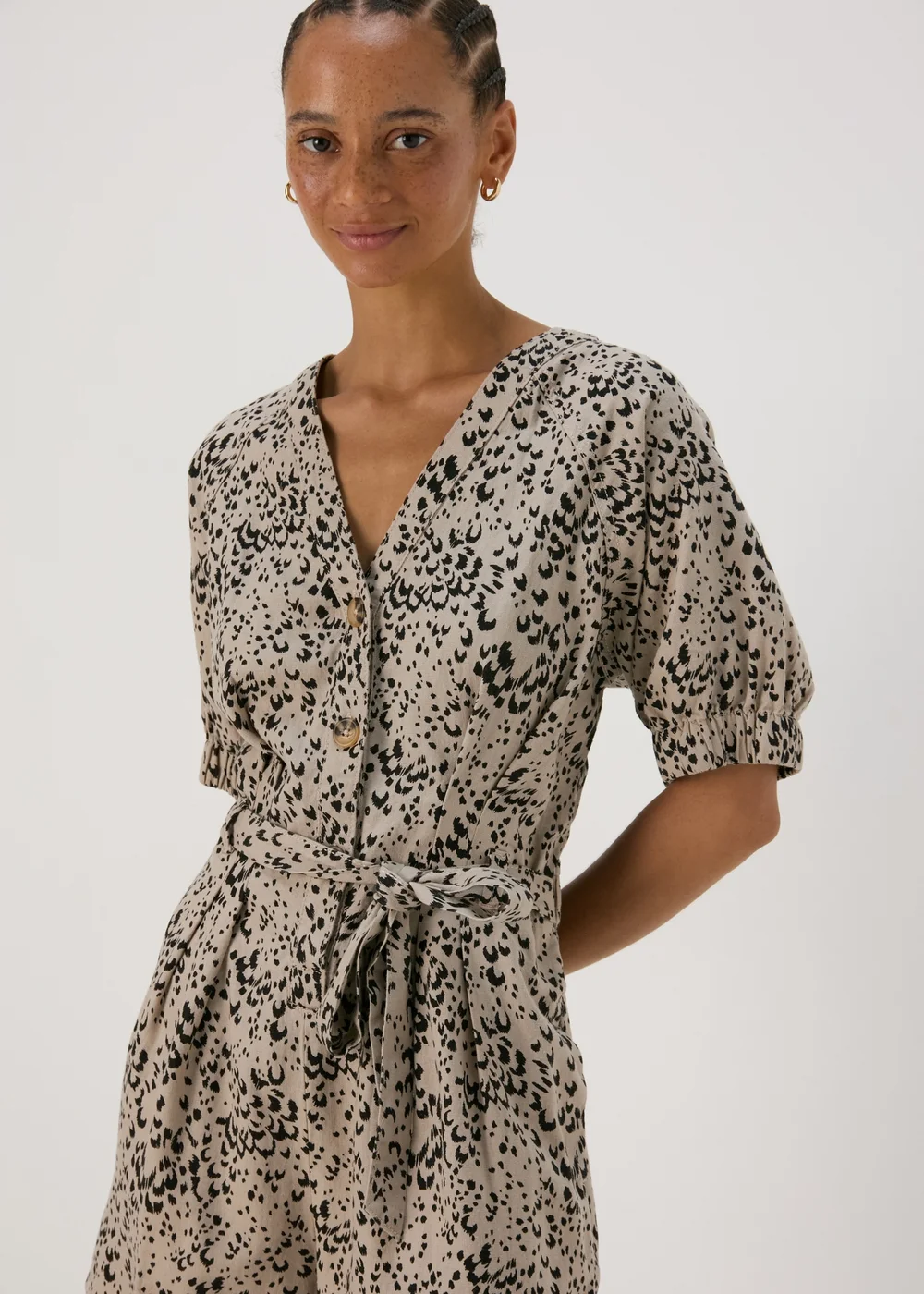 Brown Animal Print Linen Playsuit - 8 Image 3
