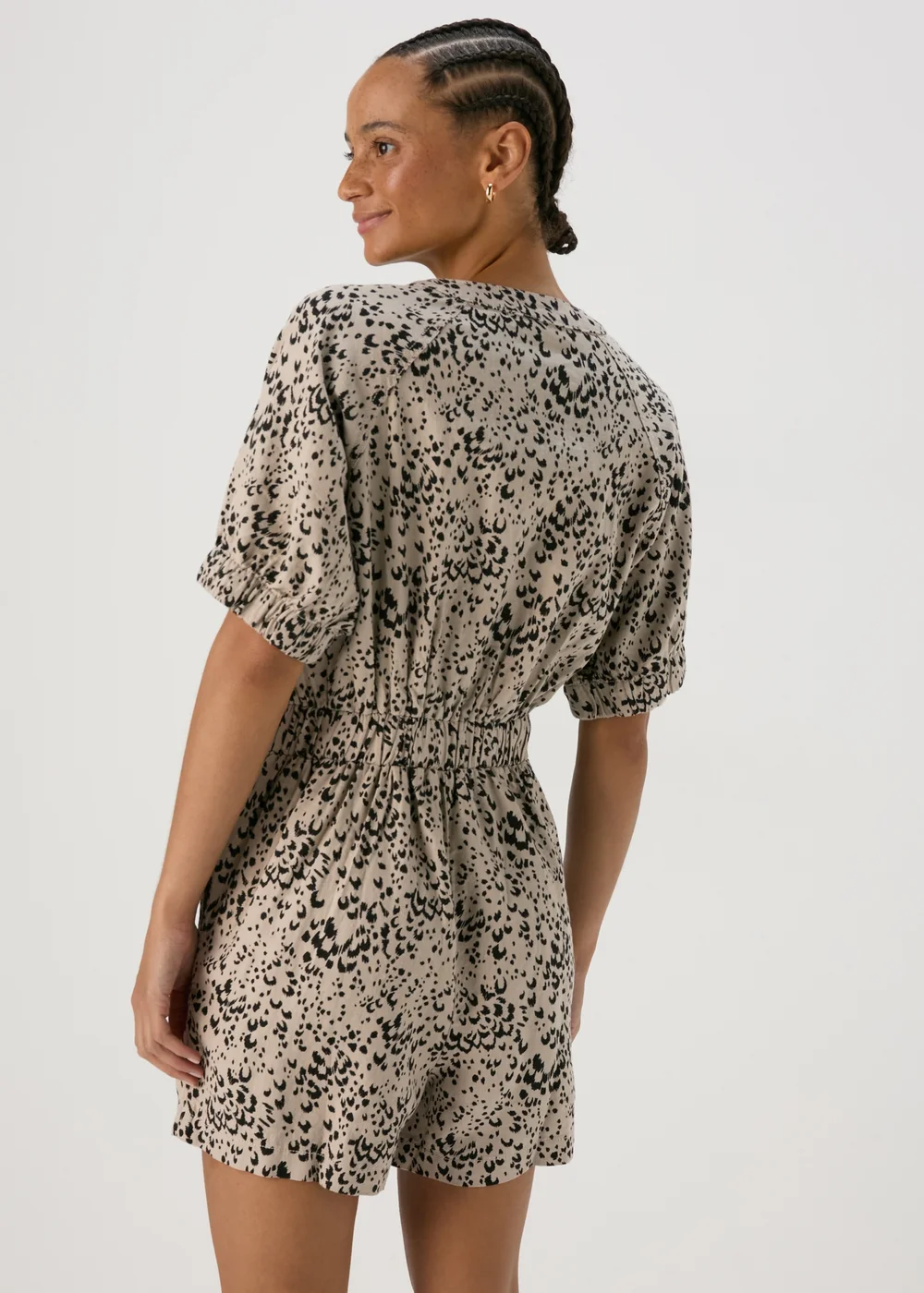 Brown Animal Print Linen Playsuit - 8 Image 2