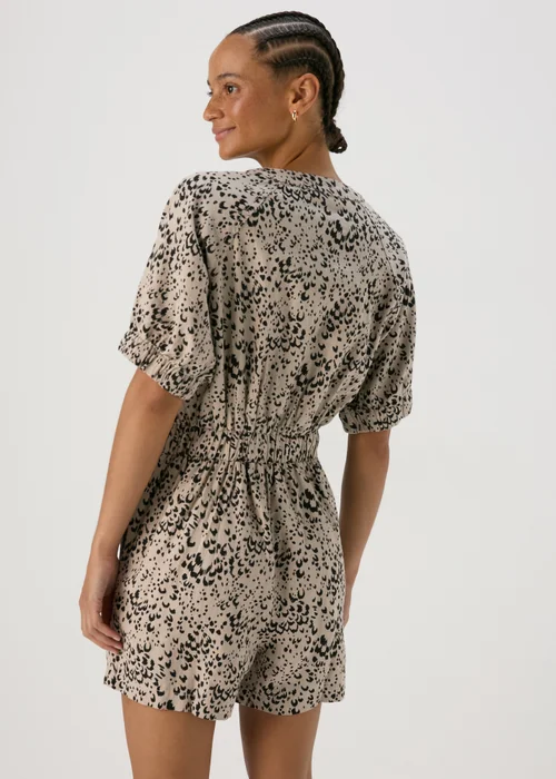 Brown Animal Print Linen Playsuit - 8 Image 2