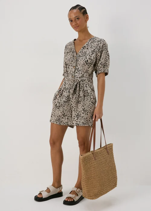 Brown Animal Print Linen Playsuit - 8 Image 4