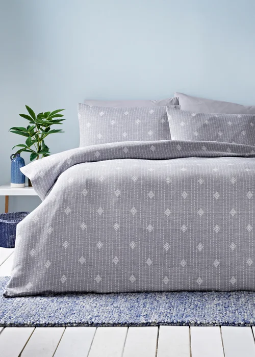 Blue Tile Stitch Duvet - Double Image 1