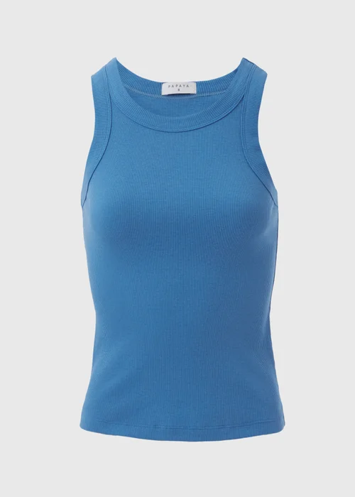 Blue Plain High Neck Ribbed Vest - Size 8 Image 5