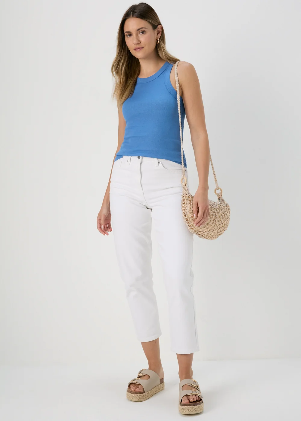 Blue Plain High Neck Ribbed Vest - Size 8 Image 4