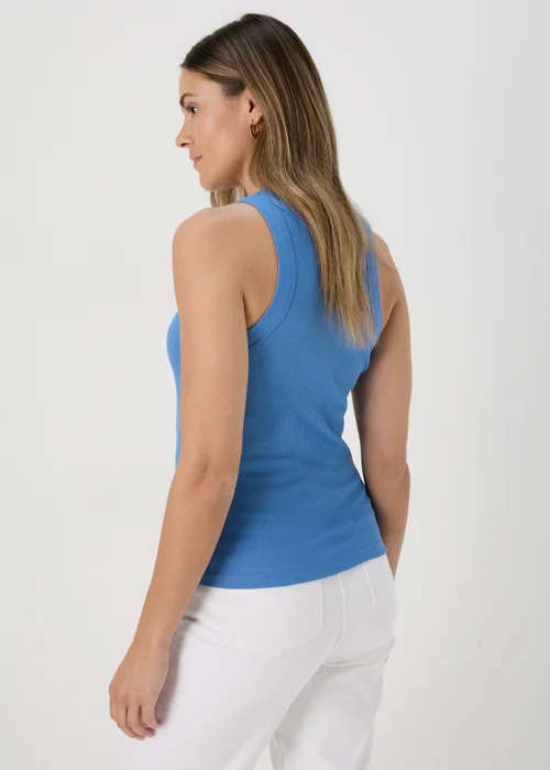 Blue Plain High Neck Ribbed Vest - Size 8 Image 2