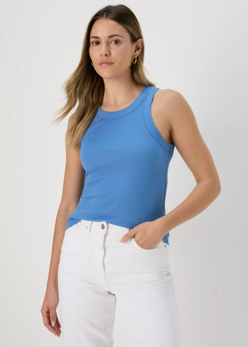 Blue Plain High Neck Ribbed Vest - Size 8 Image 1