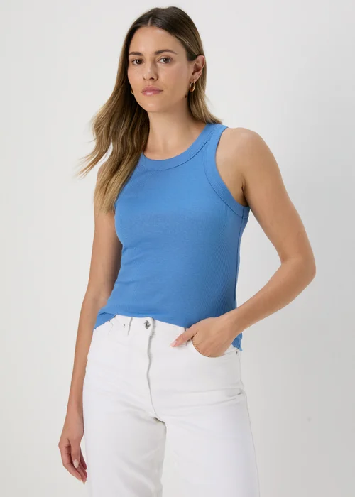 Blue Plain High Neck Ribbed Vest - Size 8 Image 1