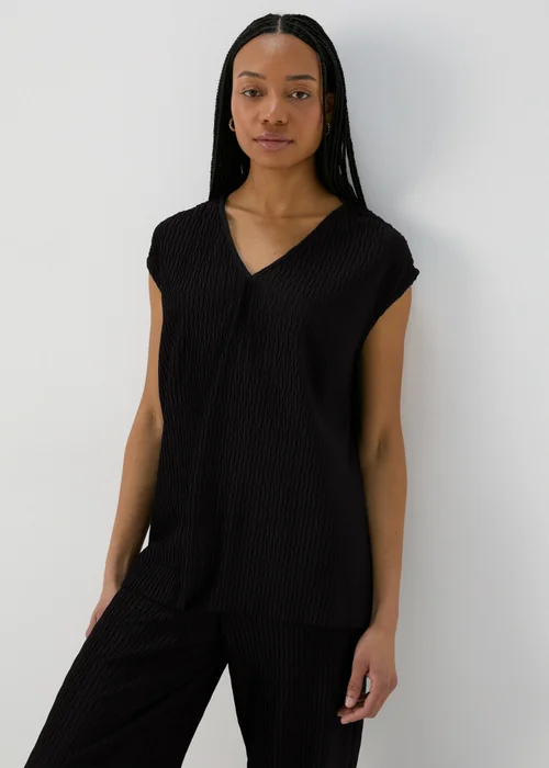 Black Textured V Neck Co Ord Top - 8 Image 1