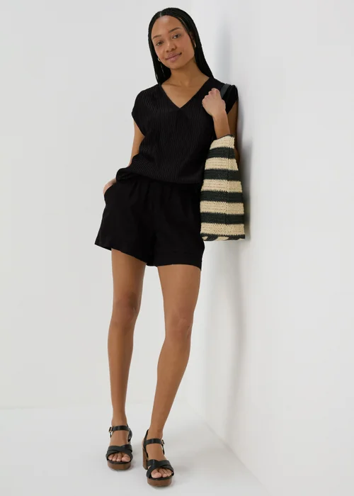 Black Textured V Neck Co Ord Top - 8 Image 4