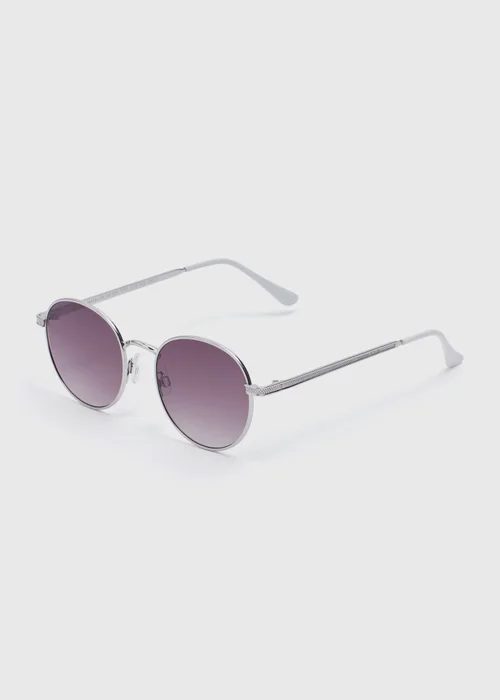 Silver Classic Round Lens Metal Nose Sunglasses - One Size Image 1
