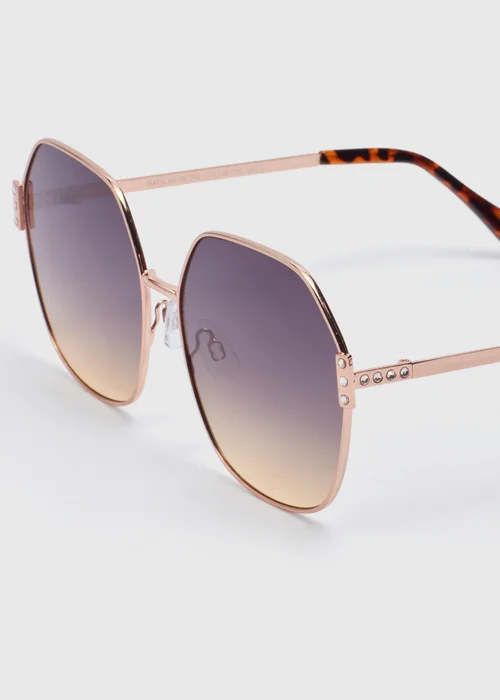 Hexagon Diamante Metallic Sunglasses - One Size Image 2