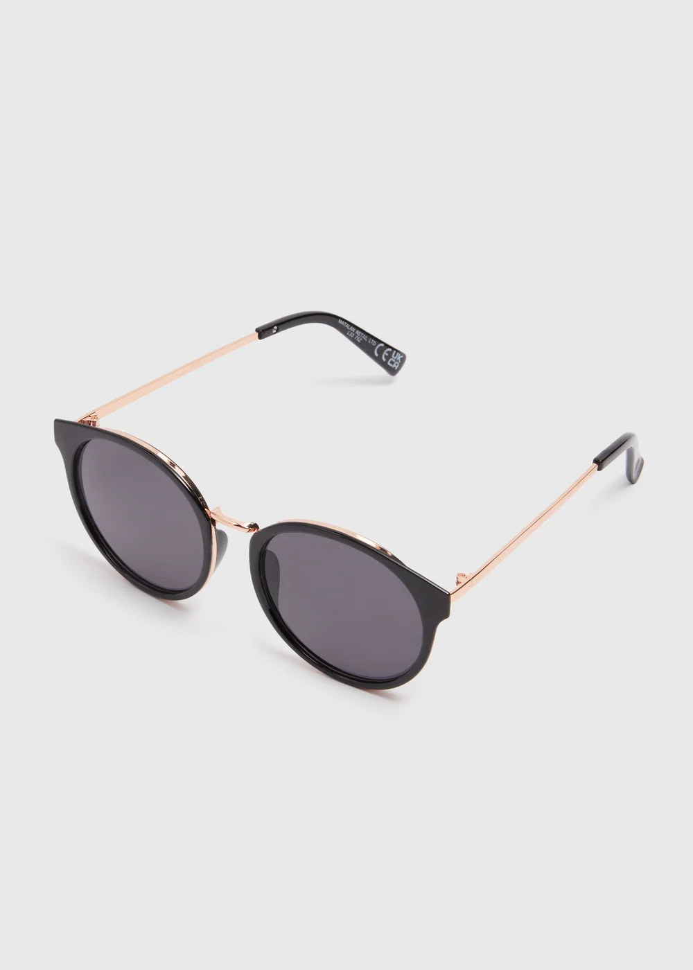 Classic Round Metal-Nose Black Sunglasses - One Size Image 1