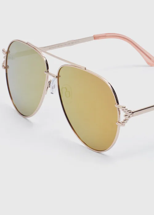 Gold Metallic Mirrored Aviator Sunglasses - One Size Image 2