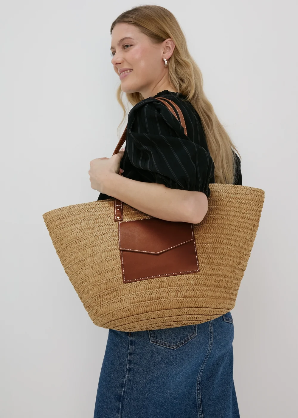 Natural Raffia Tote Bag - One Size Image 3