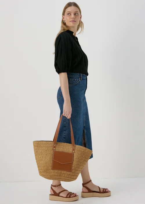 Natural Raffia Tote Bag - One Size Image 4