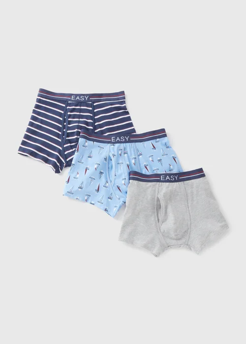 3 Pack Blue Nautical Keyhole Boxers - Small Image 1