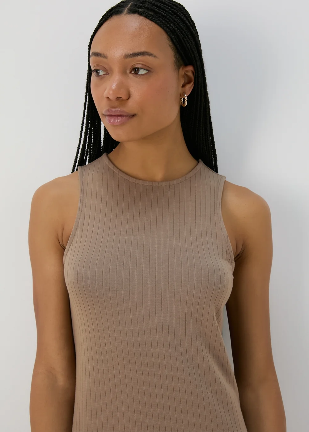 Taupe Racer Ribbed Mini Dress - 8 Image 3