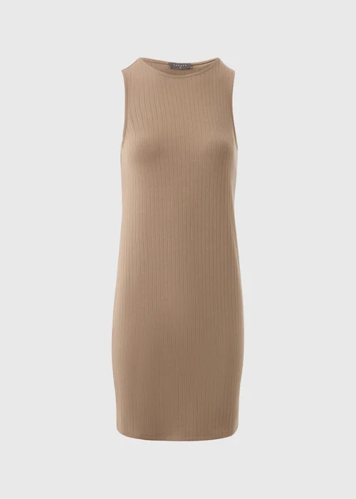 Taupe Racer Ribbed Mini Dress - 8 Image 5