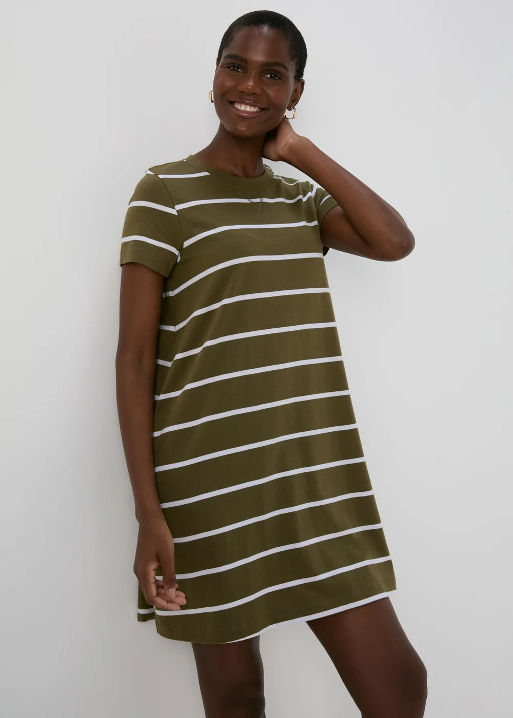 Khaki Stripe Jersey Mini T-Shirt Dress - 8 Image 1