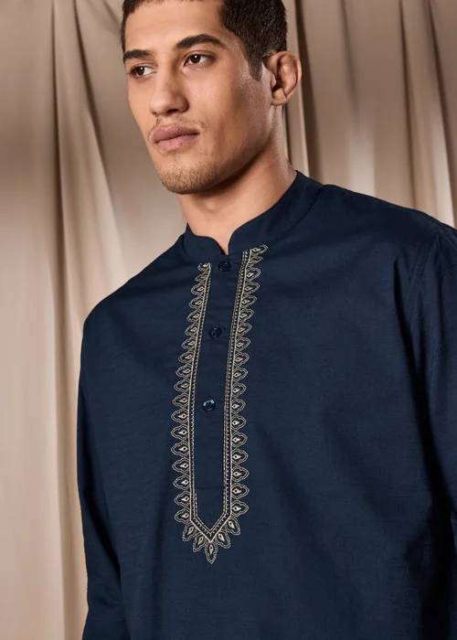 Navy Eid Kurta Shirt - S Image 3