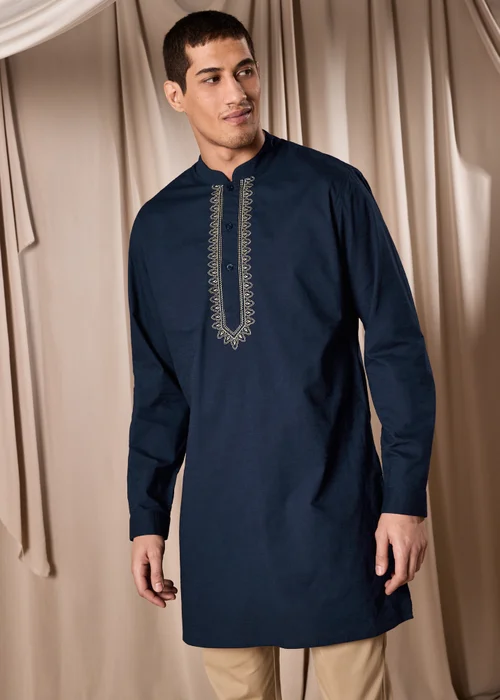Navy Eid Kurta Shirt - S Image 1