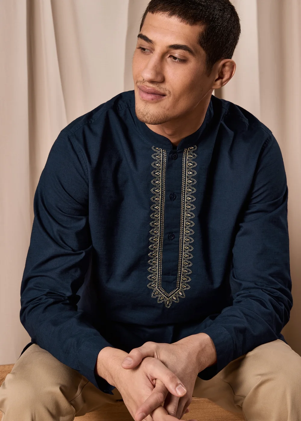 Navy Eid Kurta Shirt - S Image 4
