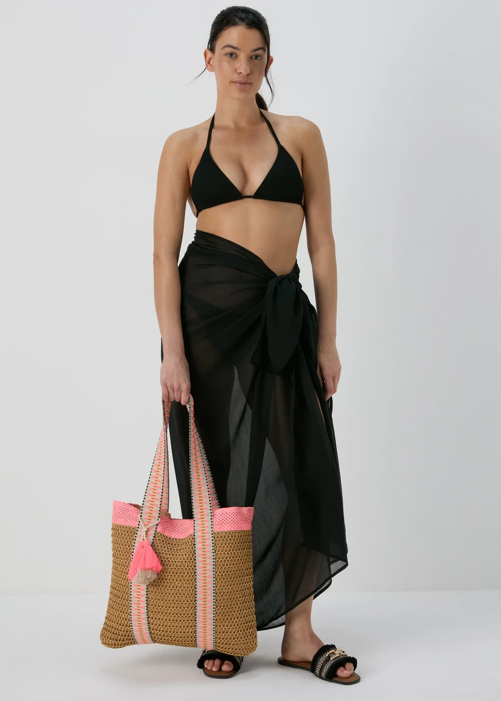 Natural Pink Straw Detail Bag - One Size Image 2