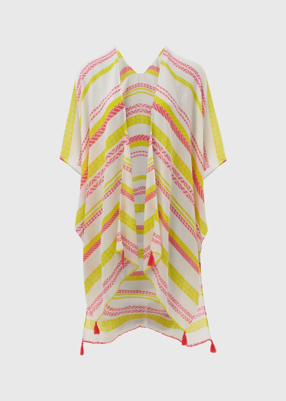 Multicoloured Aztec Stripe Print Kimono - One Size Image 4