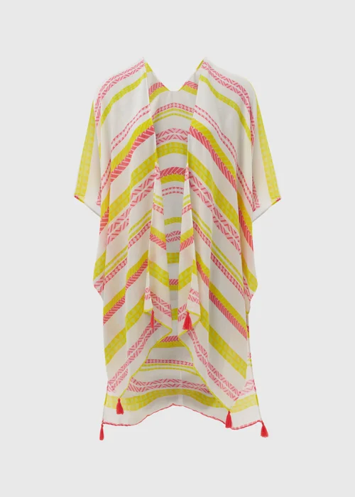 Multicoloured Aztec Stripe Print Kimono - One Size Image 4