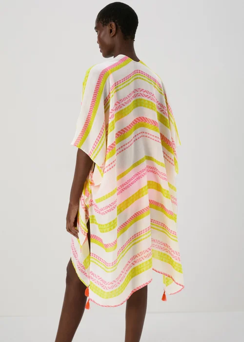 Multicoloured Aztec Stripe Print Kimono - One Size Image 2